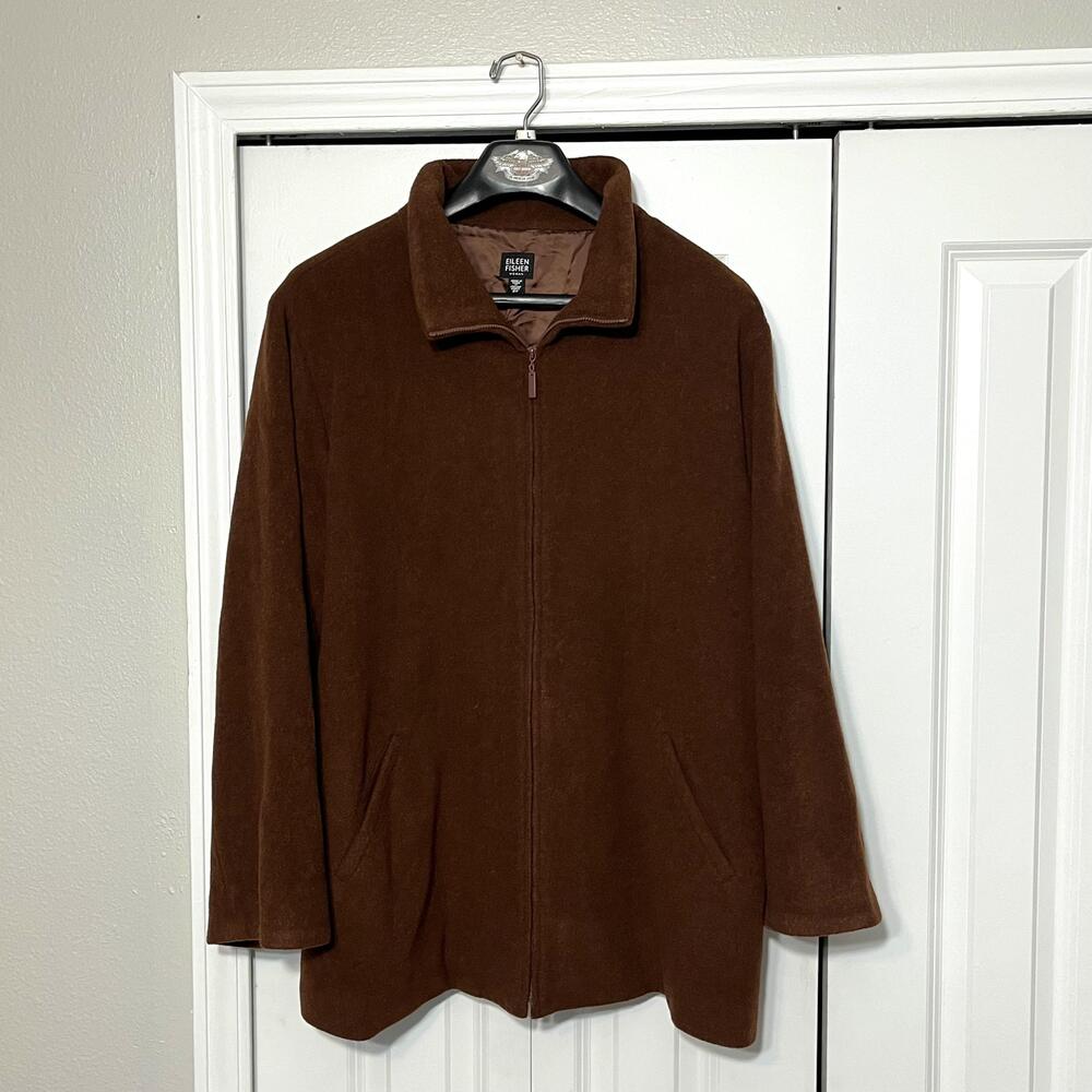 Eileen Fisher Wool Jacket Womens 2X Brown Zip Front Collared OS Lined Chocolate
